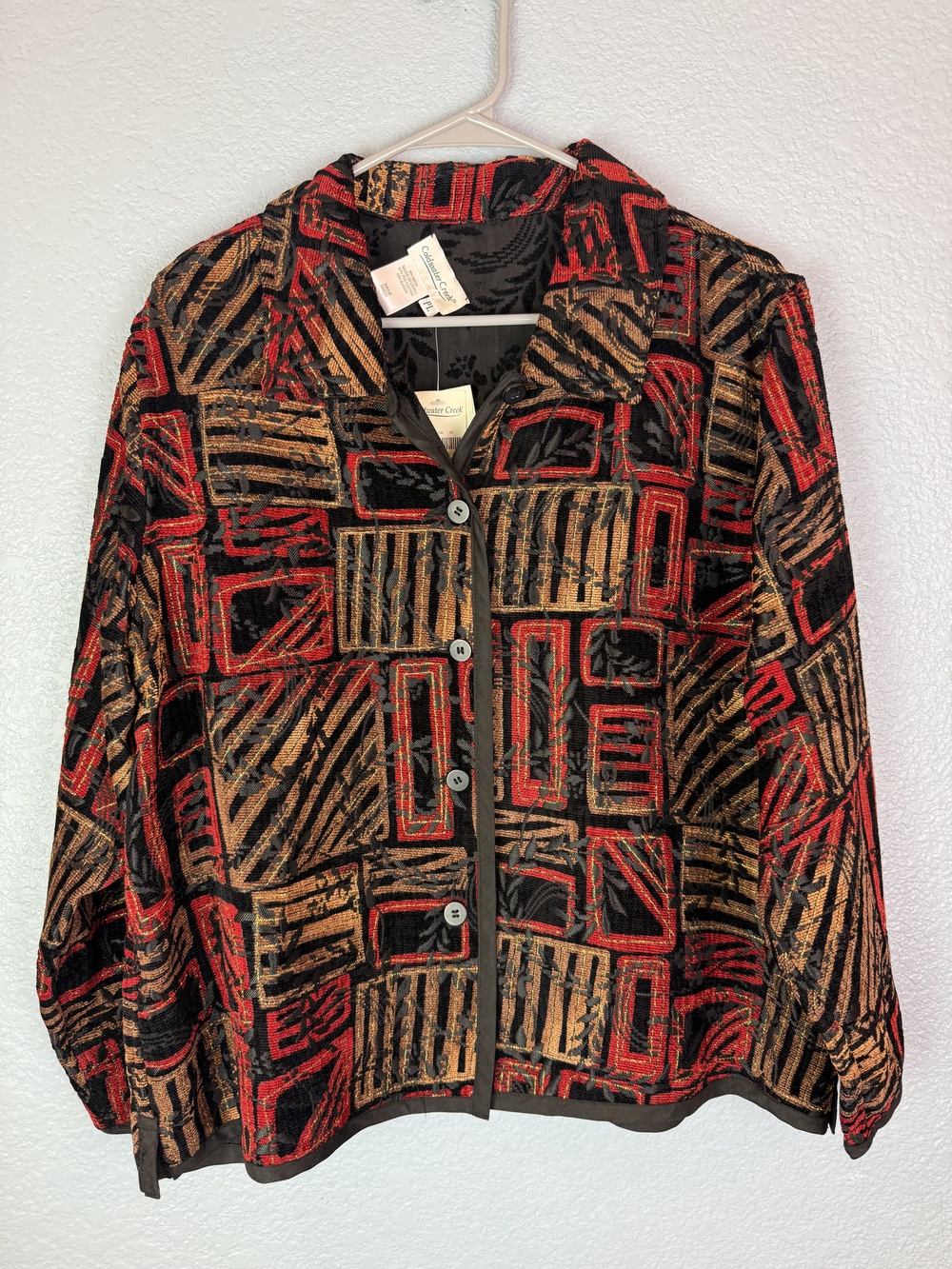 Coldwater Creek Jacket Womens Petite Large Black Red Glimmer Patch Reversible PL